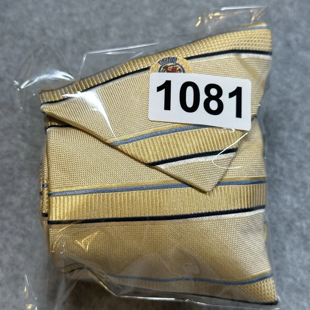 Vintage Tommy Hilfiger Silk Tie USA Gold Stripe Crest Logo Necktie‎ 57x3.5in